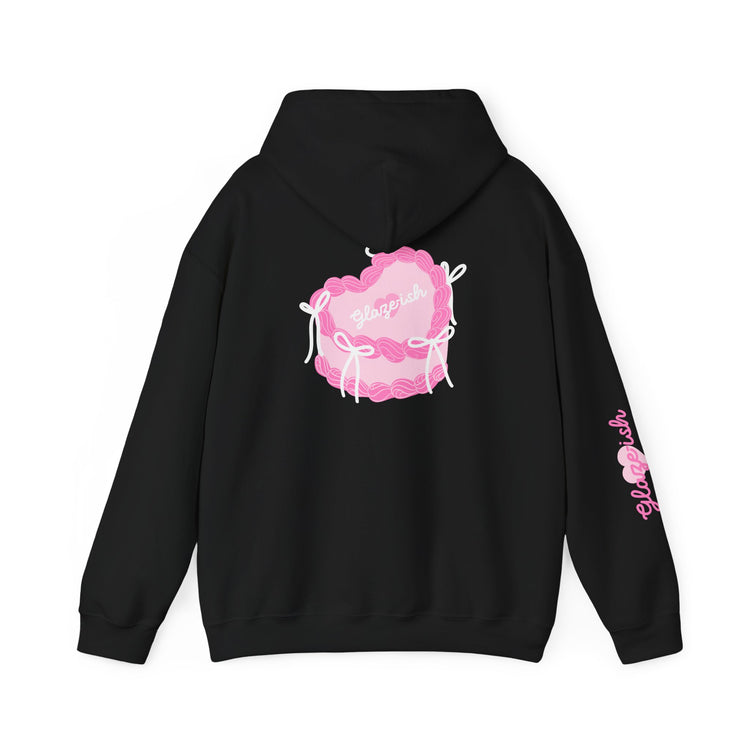 Heart Cake Hoodie — Cute Pink Pastry Graphic Hooded Sweatshirt
