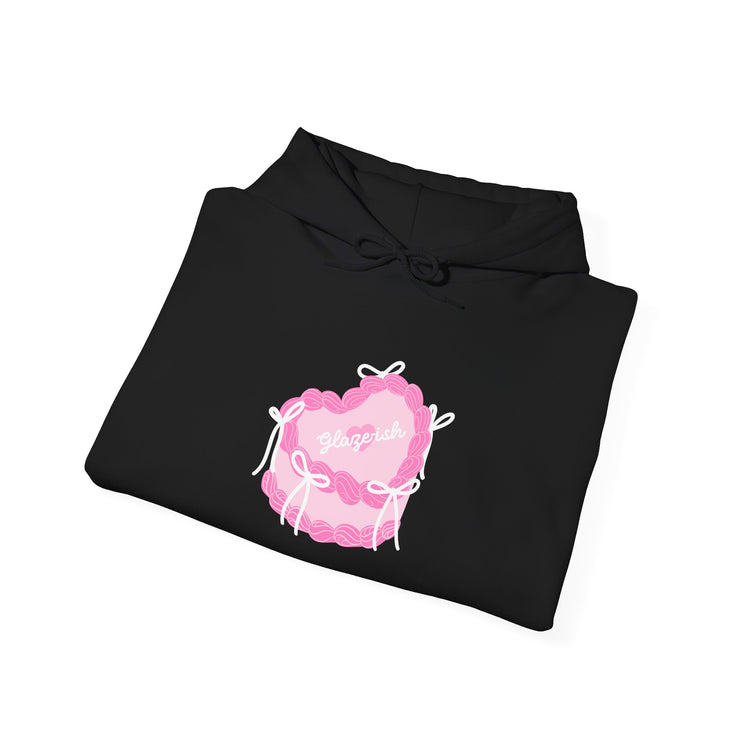Heart Cake Hoodie — Cute Pink Pastry Graphic Hooded Sweatshirt